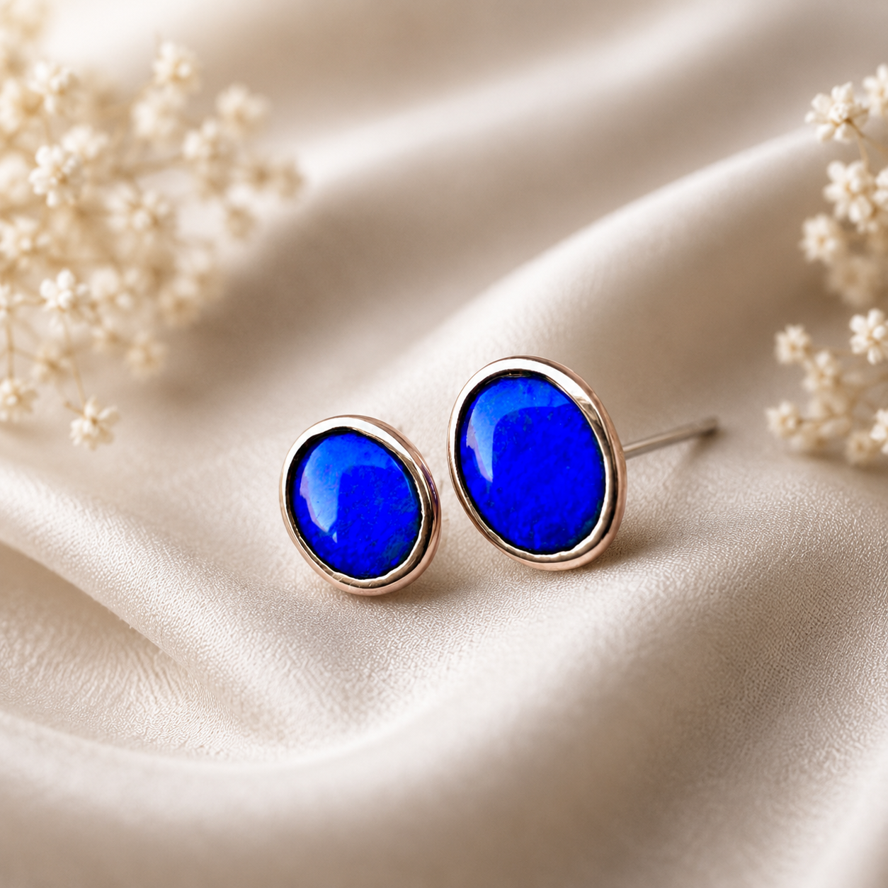 Handcrafted Lightning Ridge Opal Earrings in 9k Gold