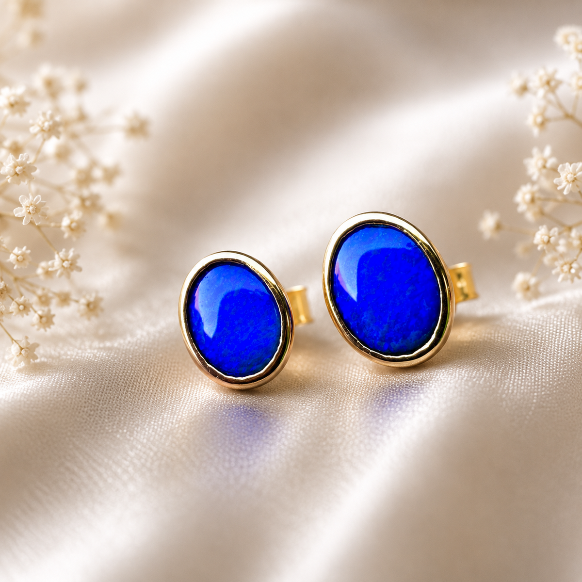 Handcrafted Lightning Ridge Opal Earrings in 9k Gold