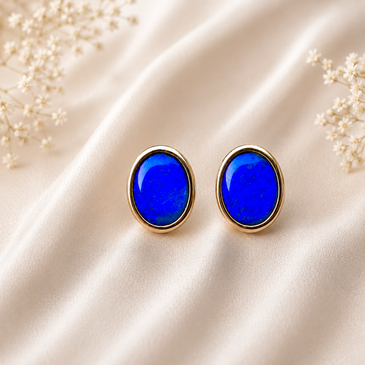 Handcrafted Lightning Ridge Opal Earrings in 9k Gold