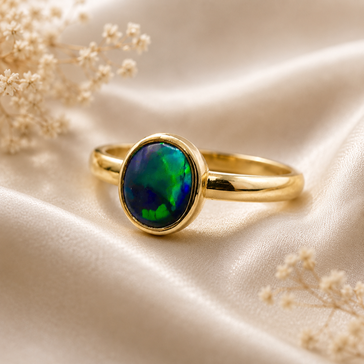 Genuine Australian Treasure in 9k Gold Lightning Ridge Opal Ring