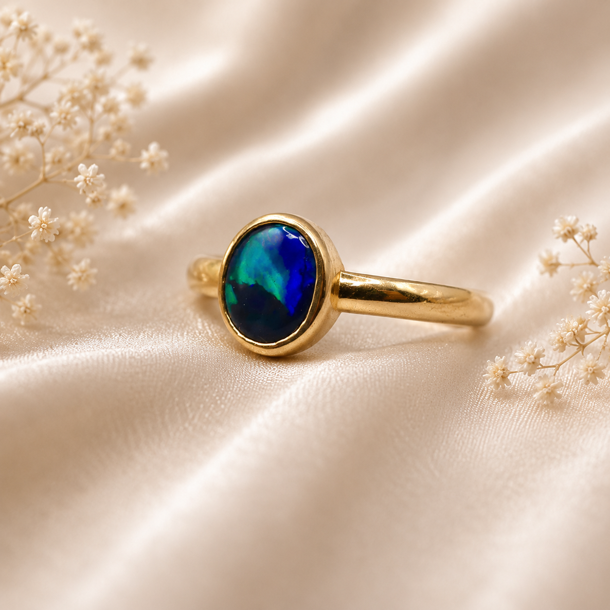 Genuine Australian Treasure in 9k Gold Lightning Ridge Opal Ring