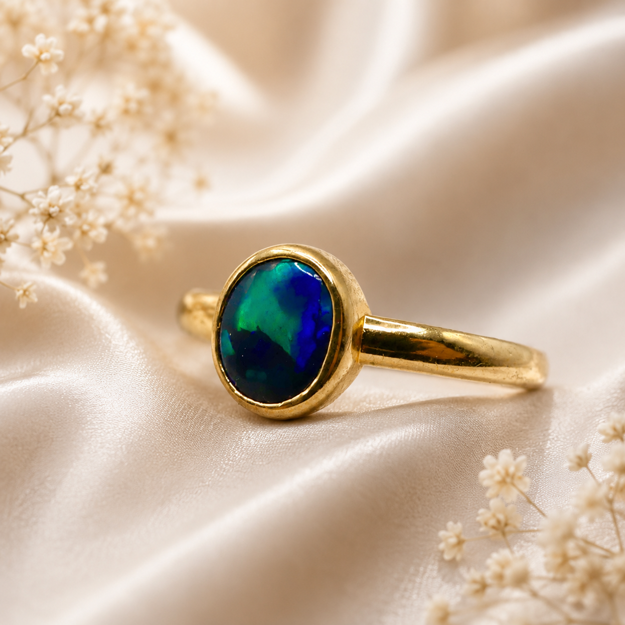 Genuine Australian Treasure in 9k Gold Lightning Ridge Opal Ring