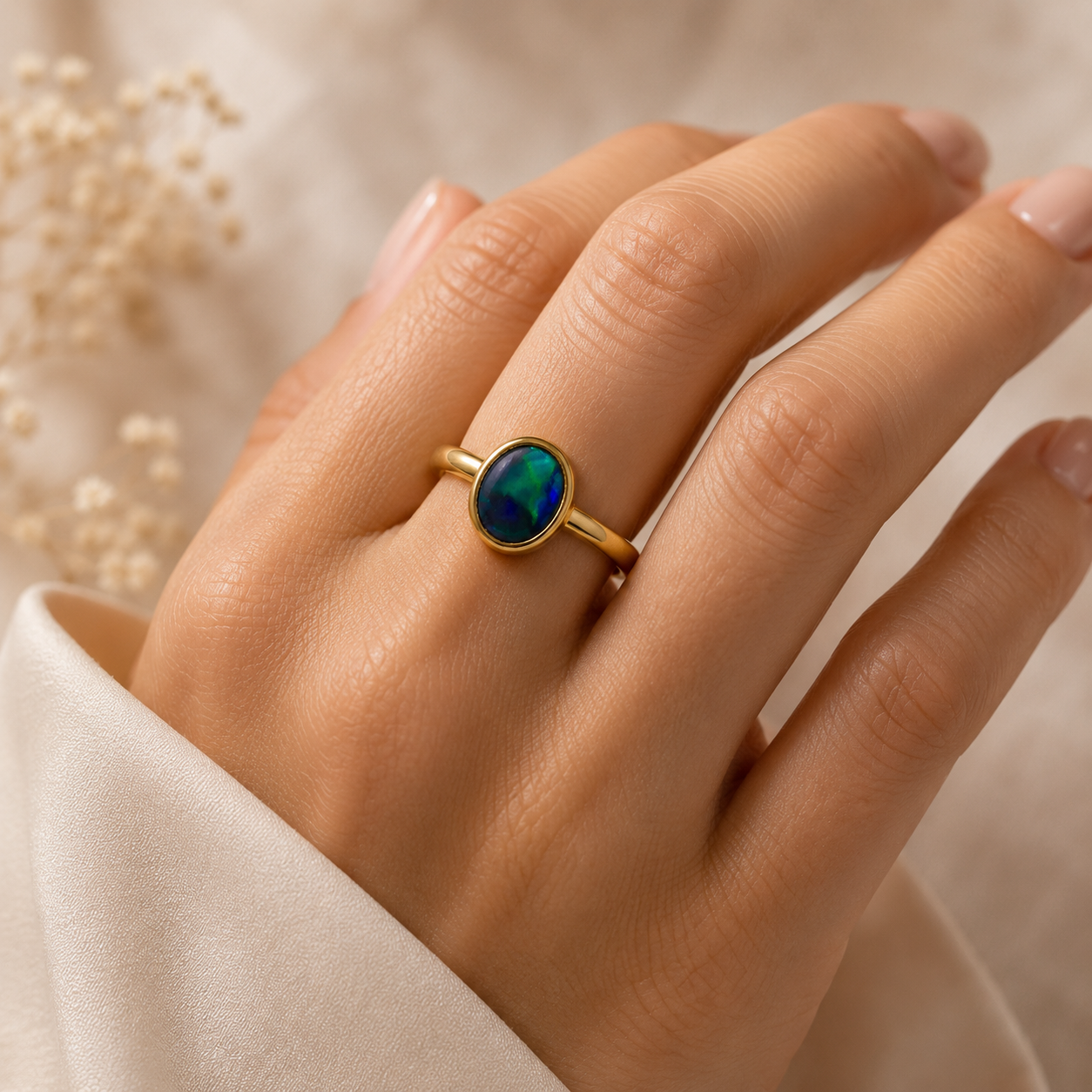 Genuine Australian Treasure in 9k Gold Lightning Ridge Opal Ring