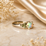 Beautiful 10K Gold Australian Crystal Opal Ring with Natural Sapphire Accents