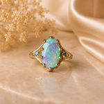 Stunning 10K Gold Australian Crystal Opal & Sapphire Ring