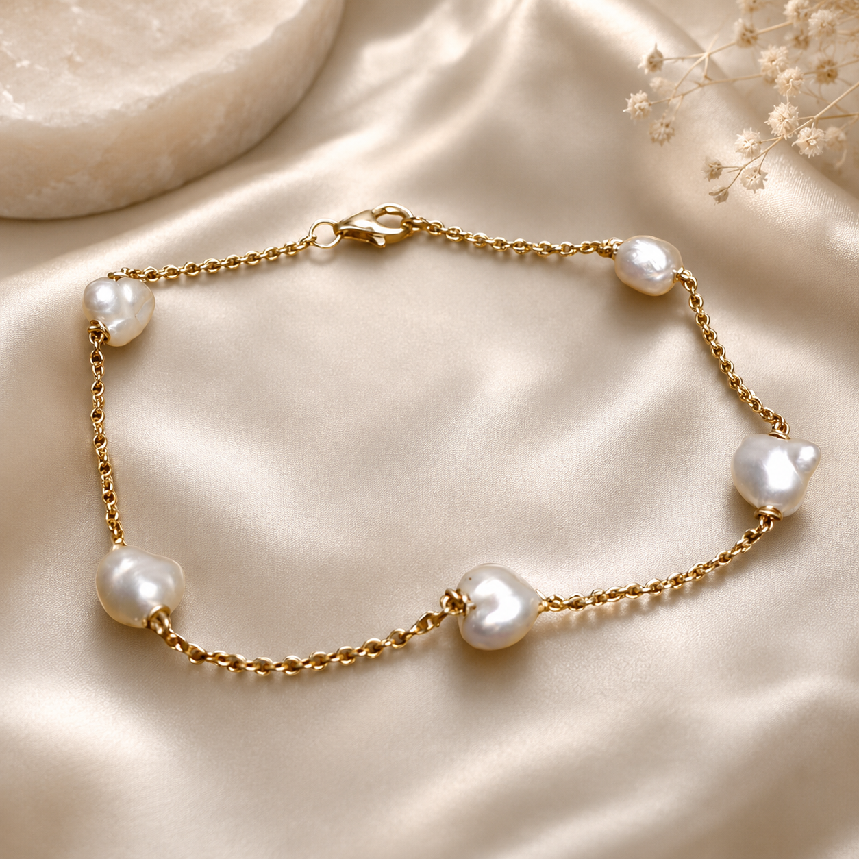 Elegant Keshi Pearl 9k Gold Bracelet
