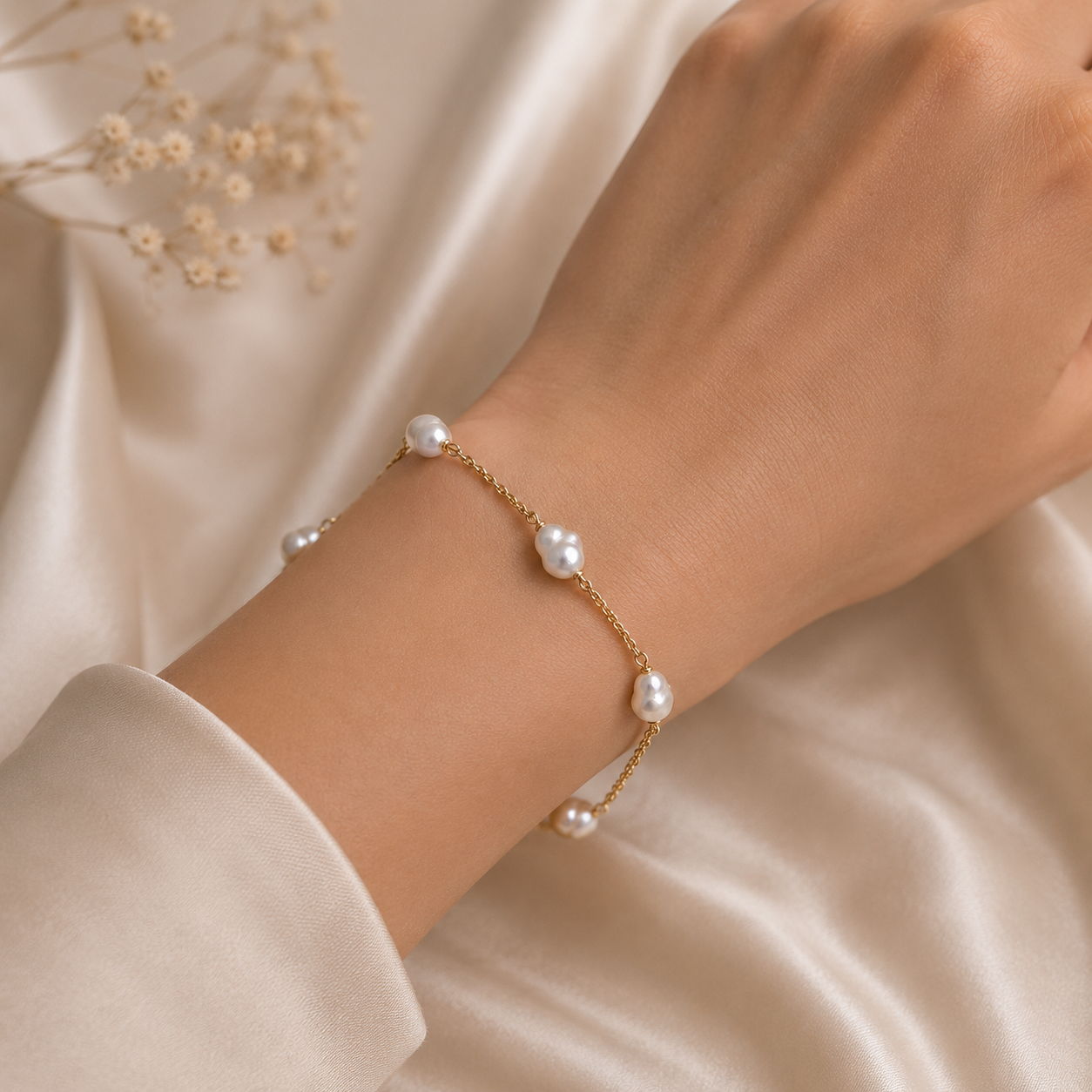 Elegant Keshi Pearl 9k Gold Bracelet