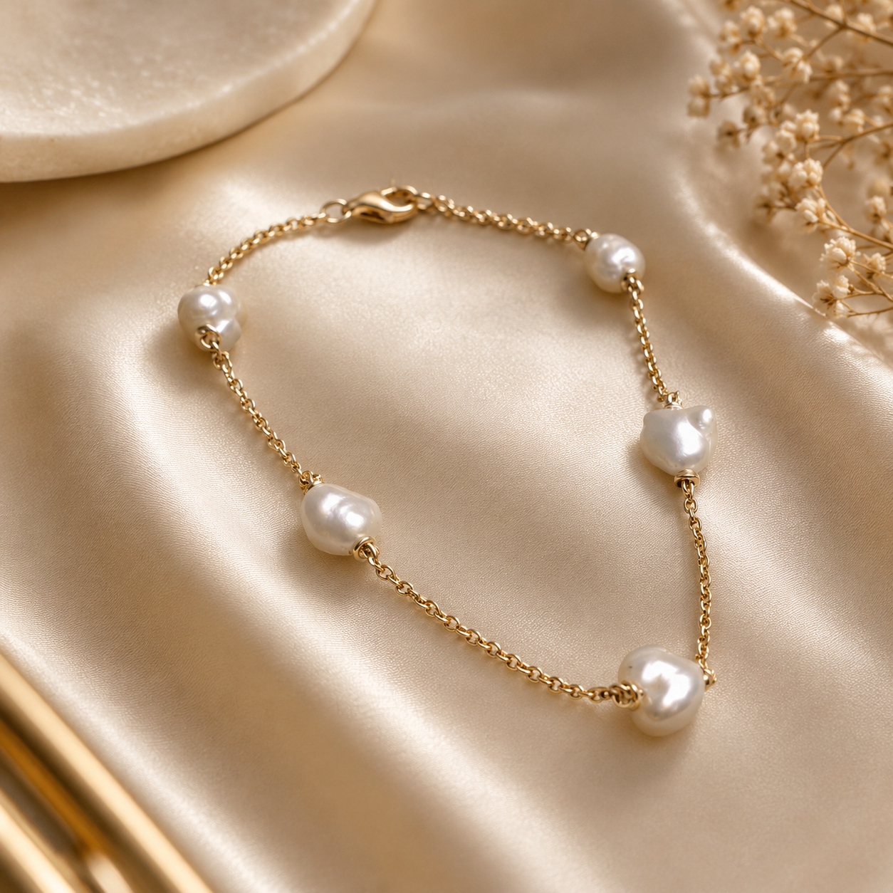 Elegant Keshi Pearl 9k Gold Bracelet