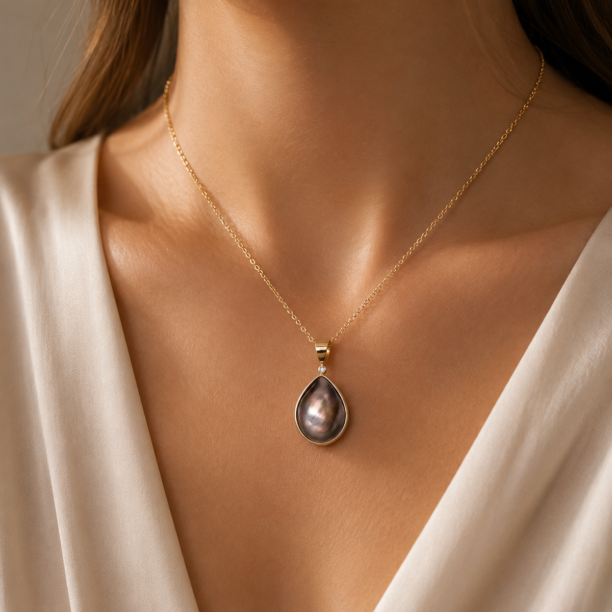 Stunning Australian Abrolhos Island South Sea Mabe Black Pearl 9k Gold Pendant