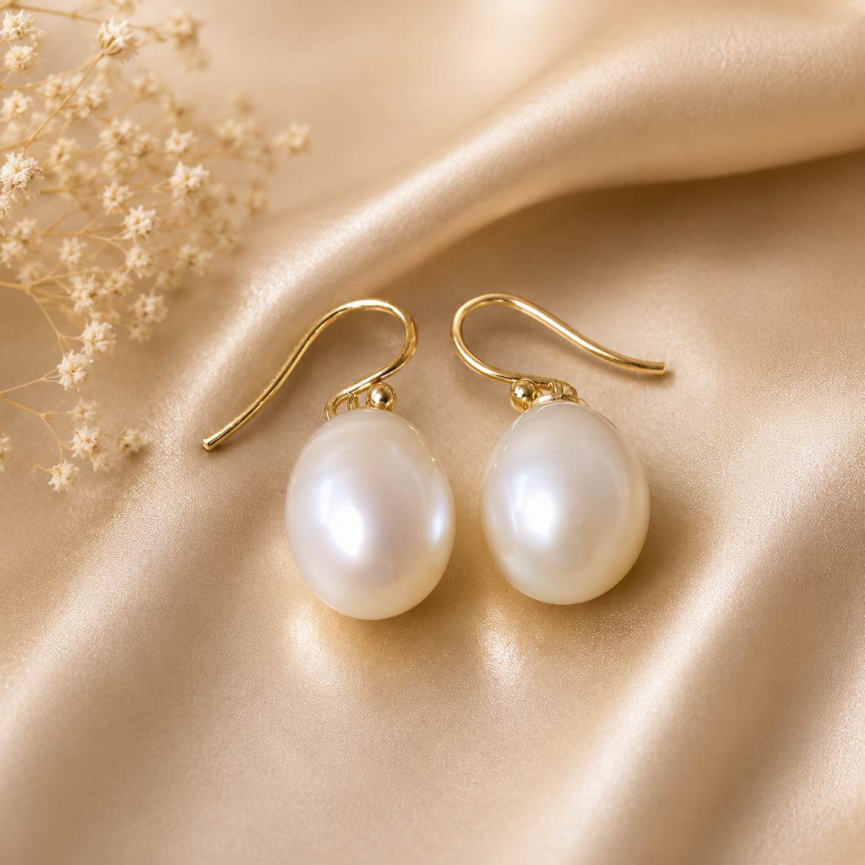 Elegant 9k Gold Shepard Hook South Sea  Pearl  Earrings