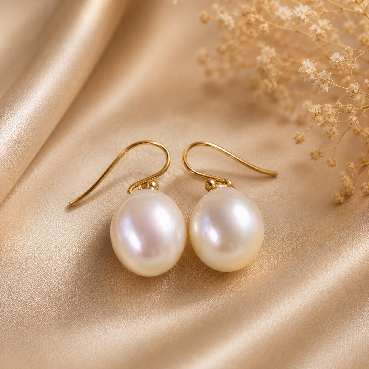 Elegant 9k Gold Shepard Hook South Sea  Pearl  Earrings
