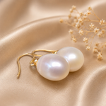 Elegant 9k Gold Shepard Hook South Sea  Pearl  Earrings