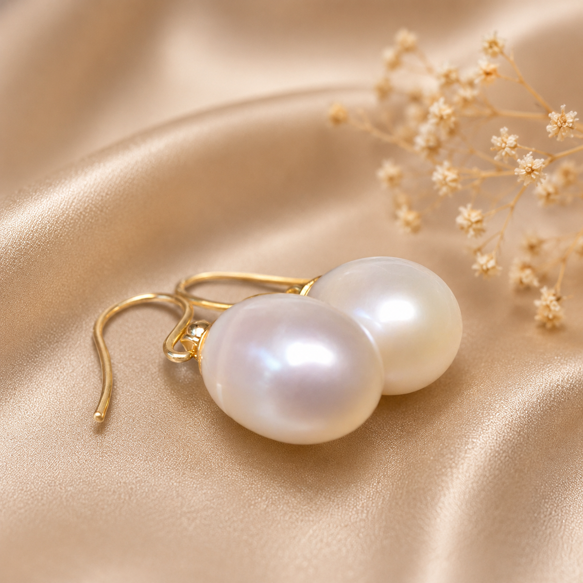 Elegant 9k Gold Shepard Hook South Sea  Pearl  Earrings