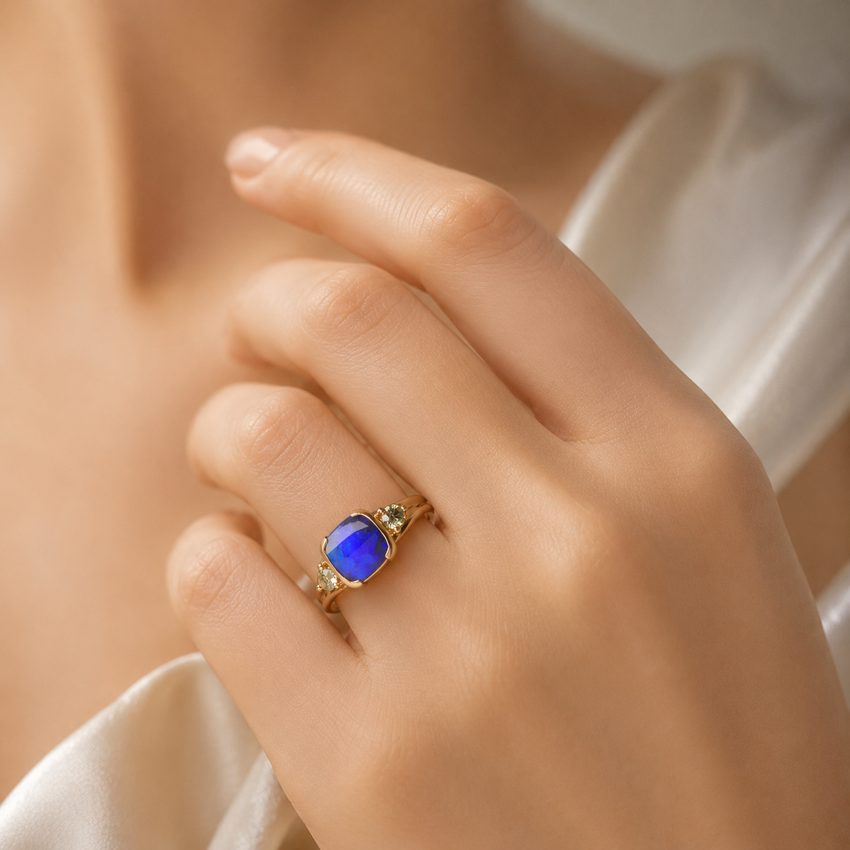 Striking 14K Gold Australian Black Opal Ring