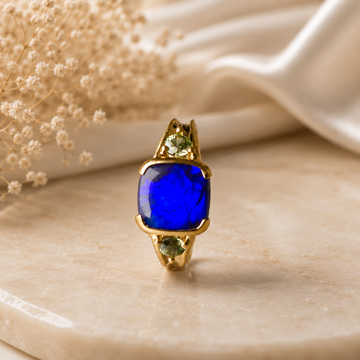Striking 14K Gold Australian Black Opal Ring
