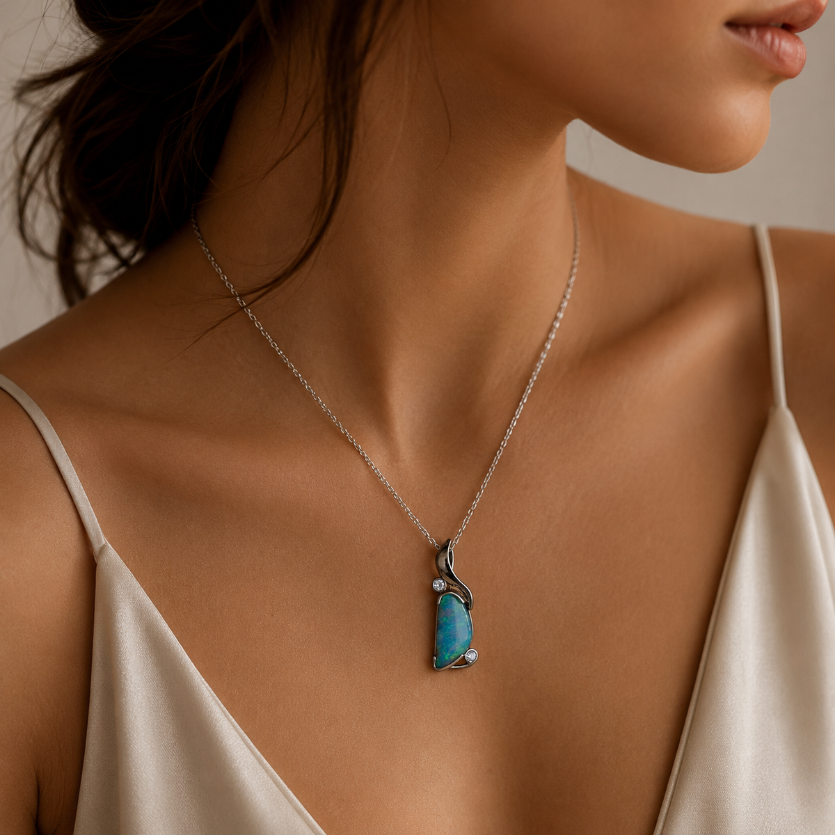 Beautiful 9K White Gold Australian Boulder Opal Pendant