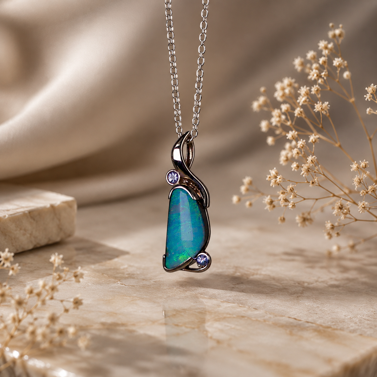 Beautiful 9K White Gold Australian Boulder Opal Pendant