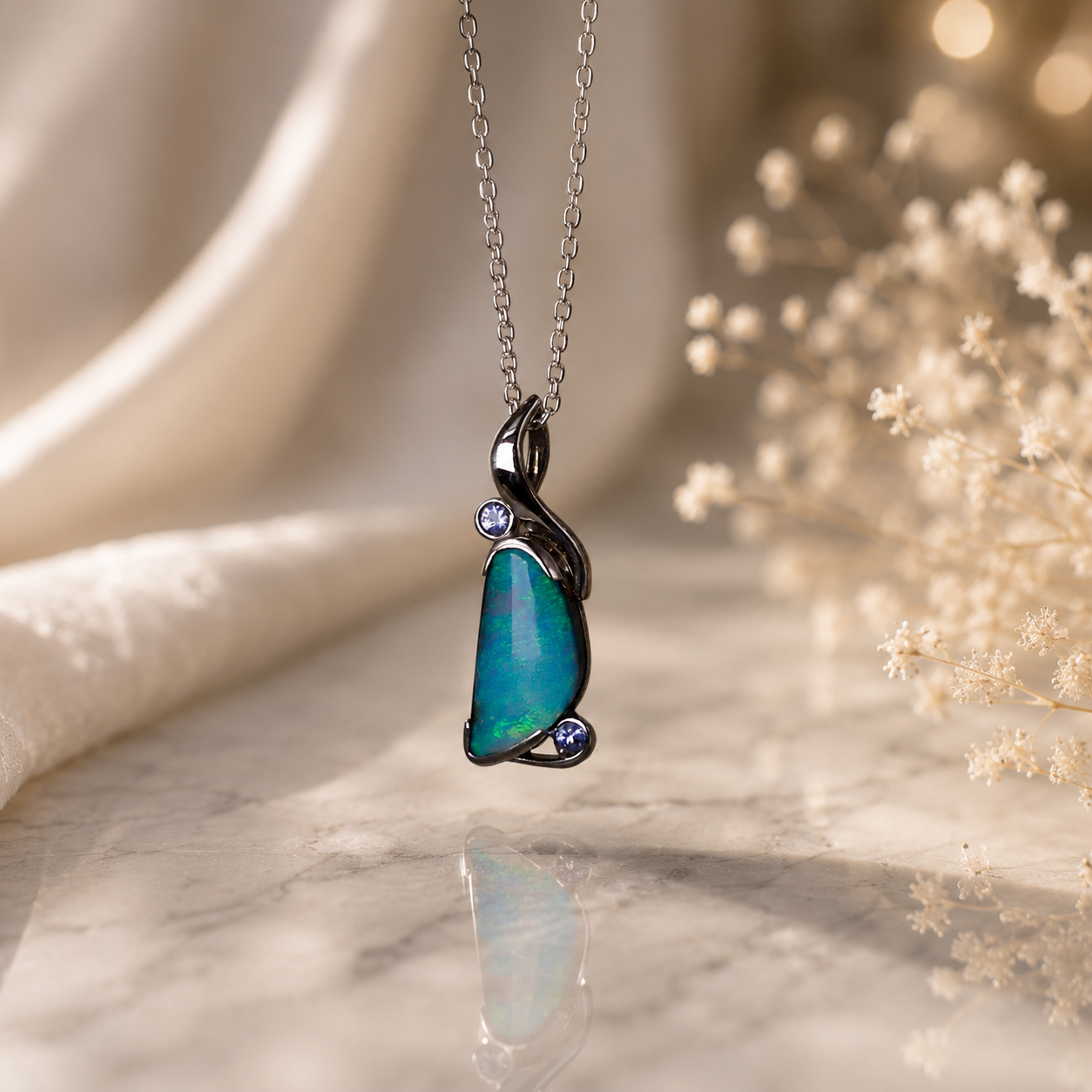 Beautiful 9K White Gold Australian Boulder Opal Pendant
