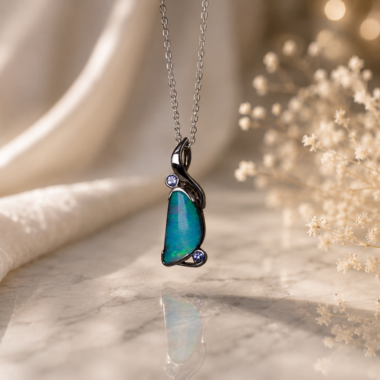 Beautiful 9K White Gold Australian Boulder Opal Pendant