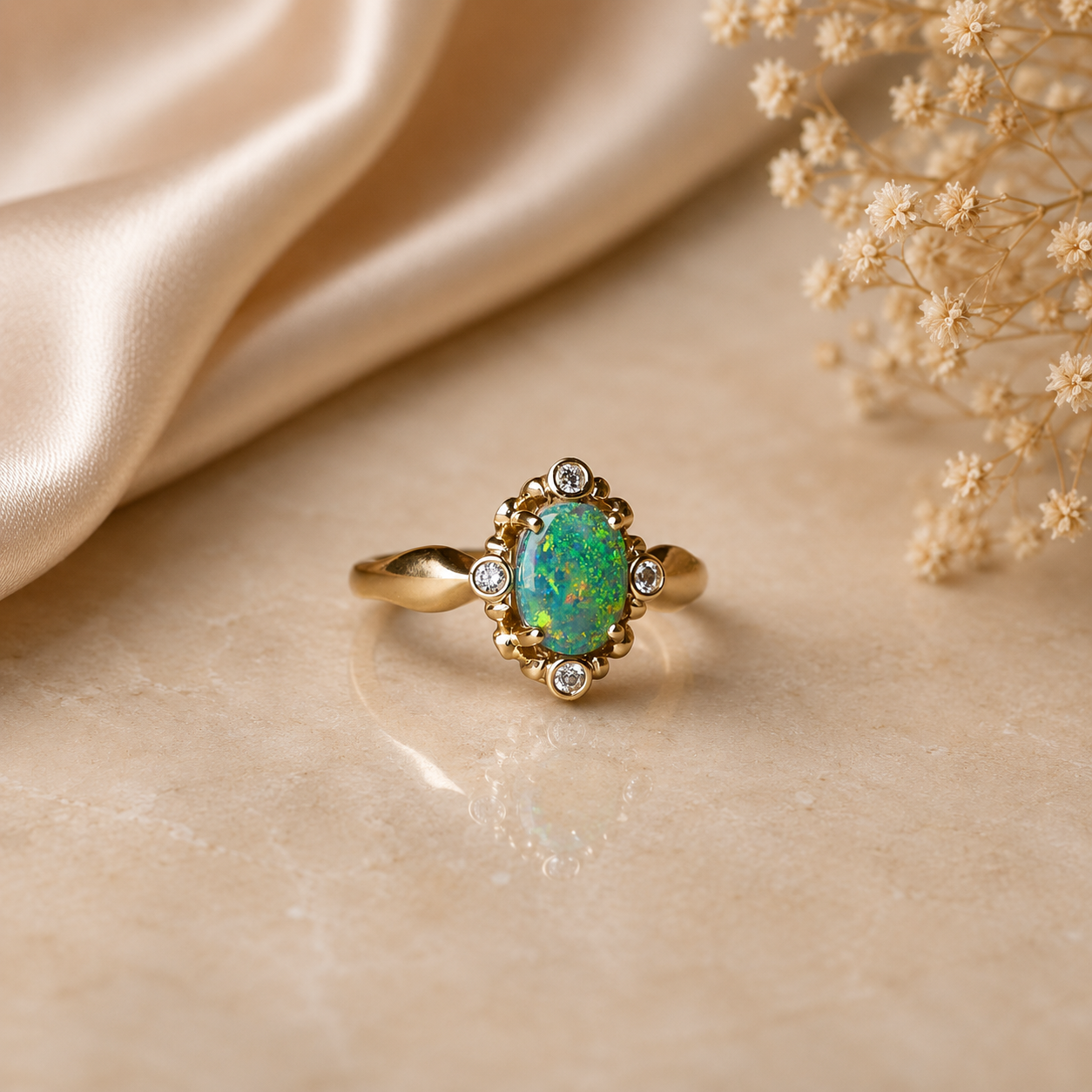 Divine 14K Gold Australian Black Opal Ring