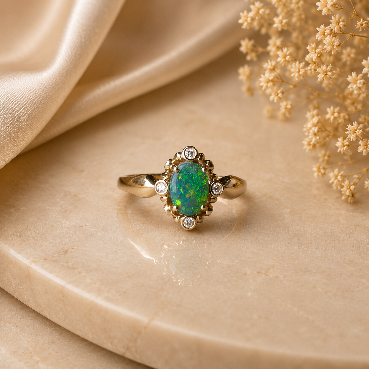 Divine 14K Gold Australian Black Opal Ring