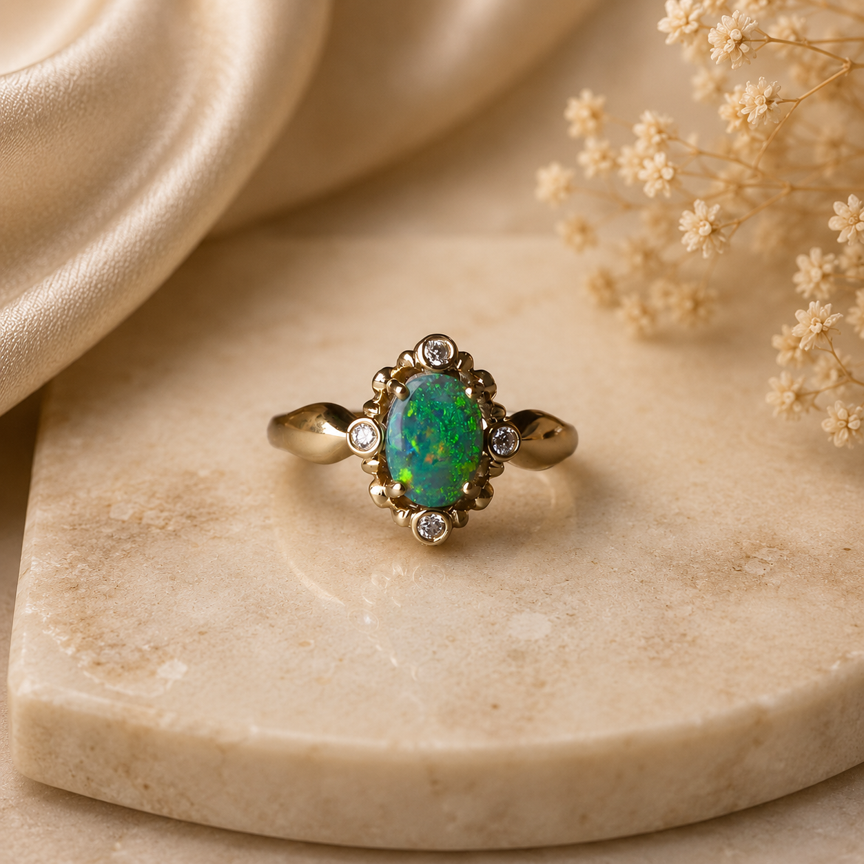 Divine 14K Gold Australian Black Opal Ring