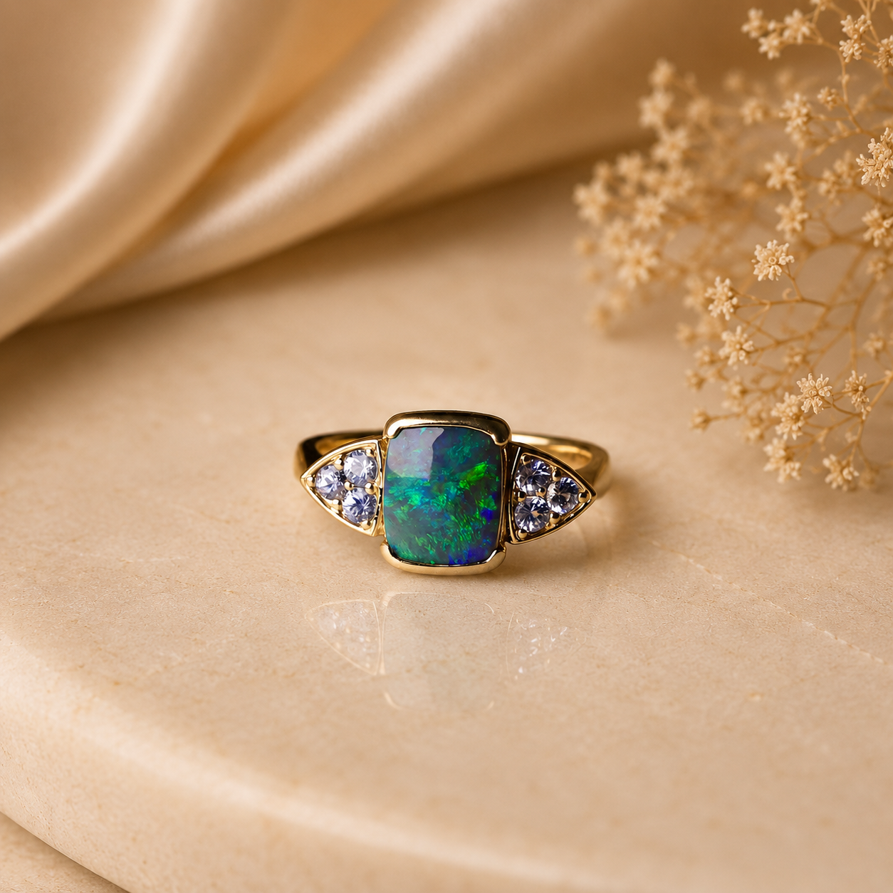 Stunning 14k Gold Australian Black Opal Ring