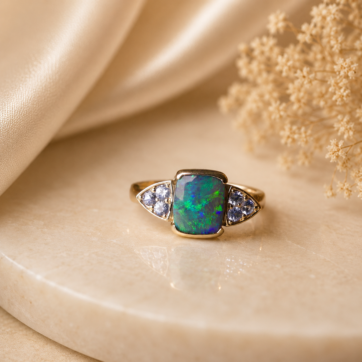 Stunning 14k Gold Australian Black Opal Ring