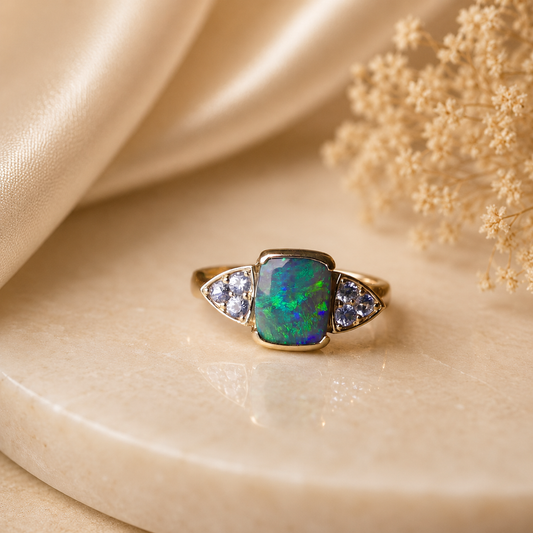 Stunning 14k Gold Australian Black Opal Ring