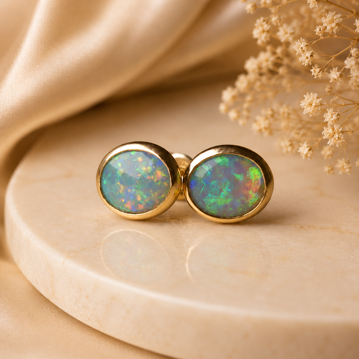 14k Gold Australian Opal Earrings