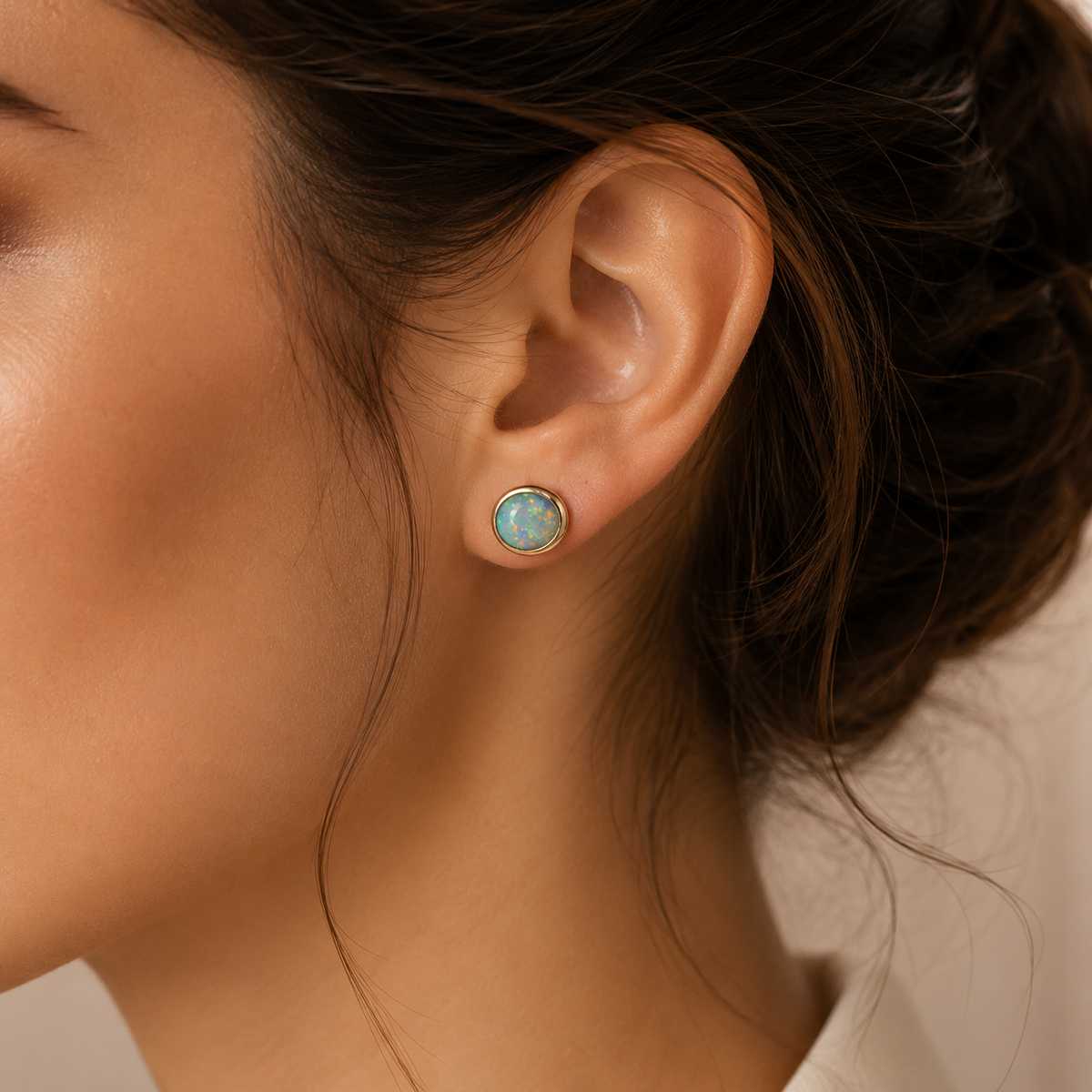 14k Gold Australian Crystal Opal Earrings