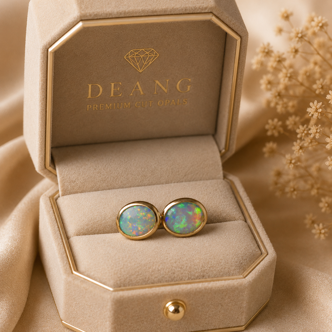 14k Gold Australian Opal Earrings