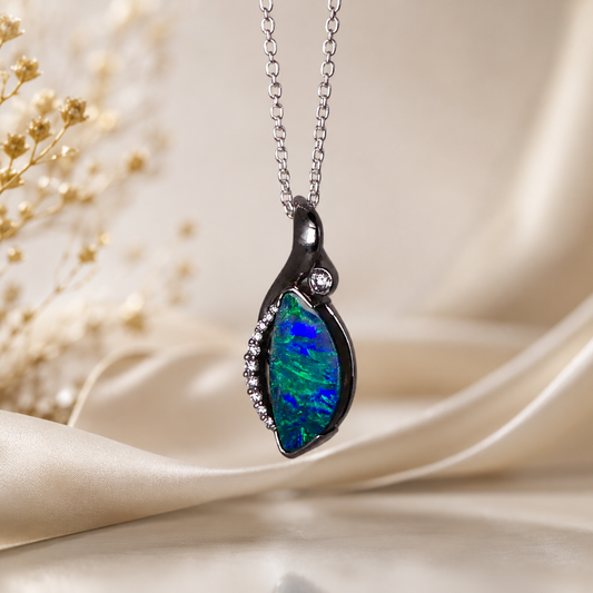 Elegant 18k White Gold Australian Boulder Opal Pendant