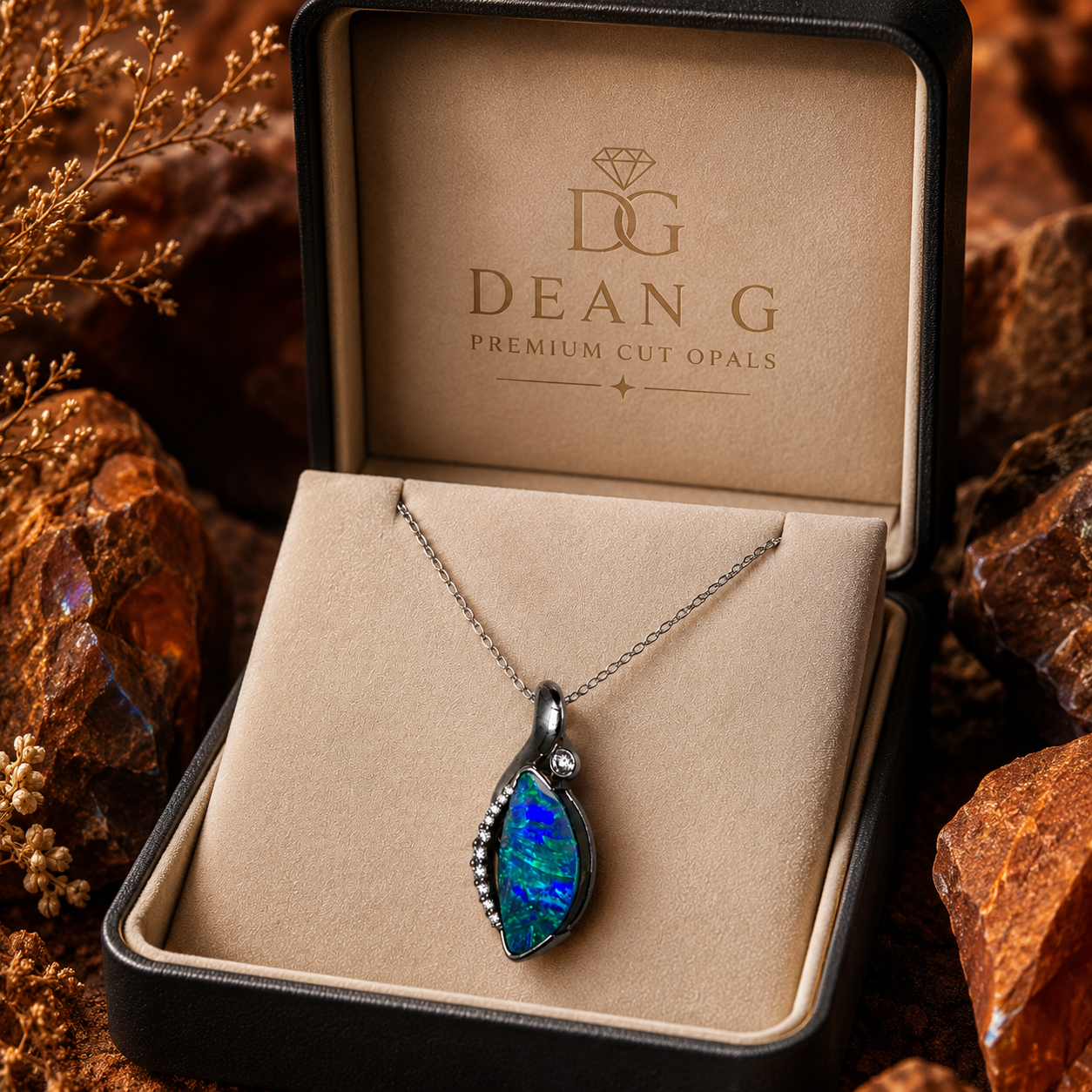Elegant 18k White Gold Australian Boulder Opal Pendant