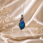 Elegant 18k White Gold Australian Boulder Opal Pendant