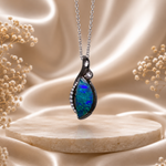 Elegant 18k White Gold Australian Boulder Opal Pendant