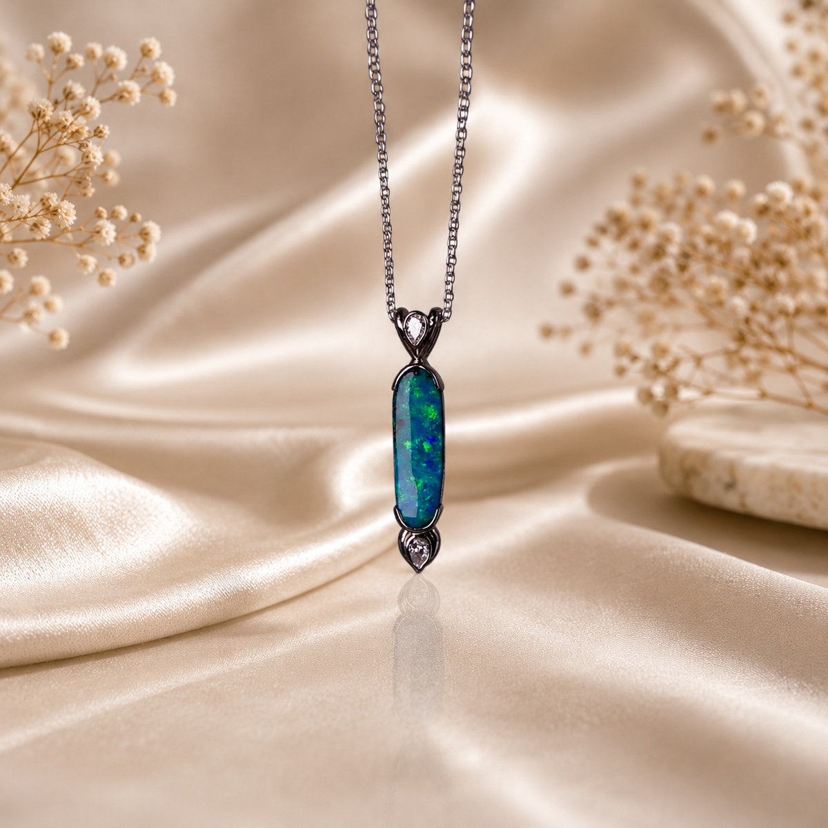 Stunning 18k White Gold Australian Boulder Opal Pendant