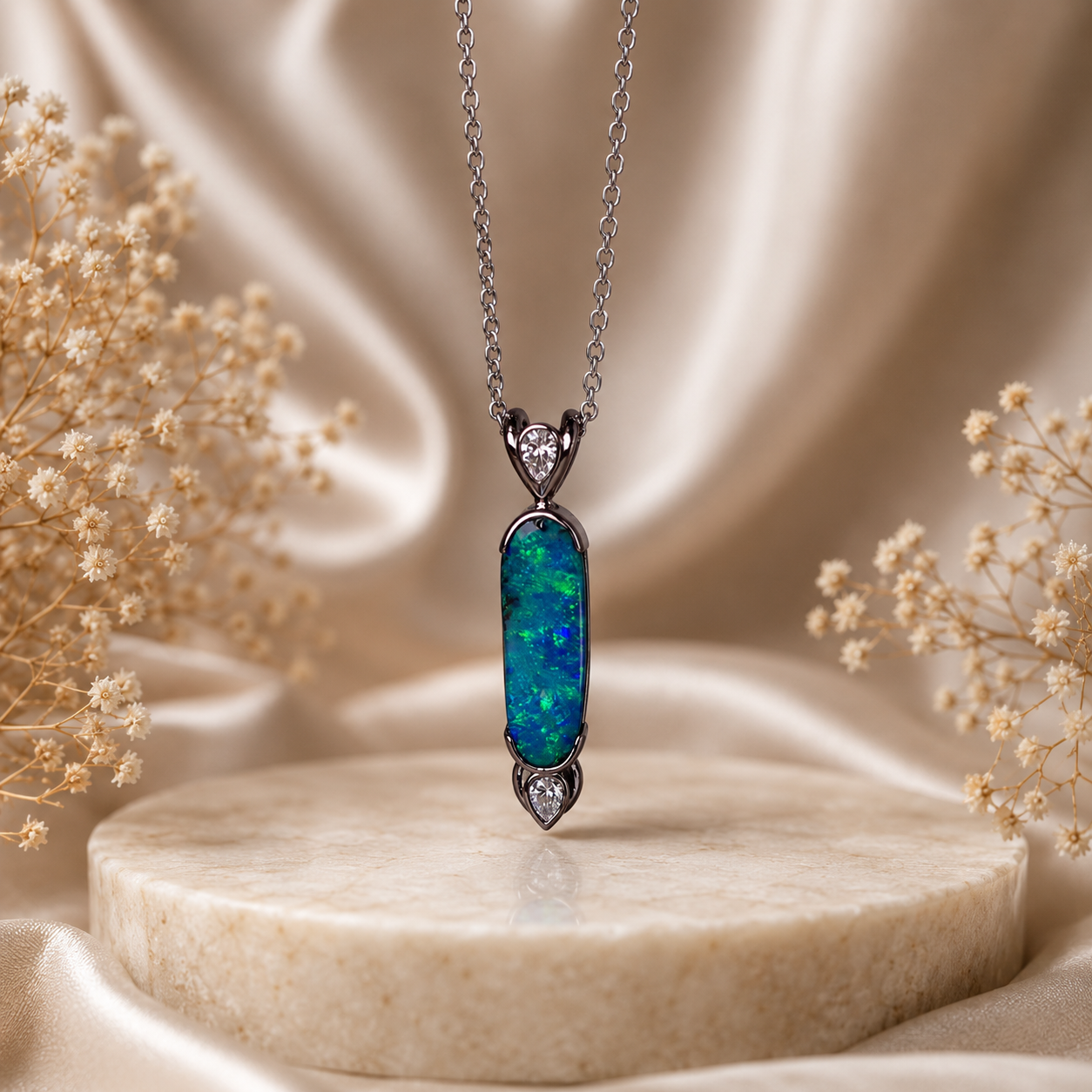 Stunning 18k White Gold Australian Boulder Opal Pendant