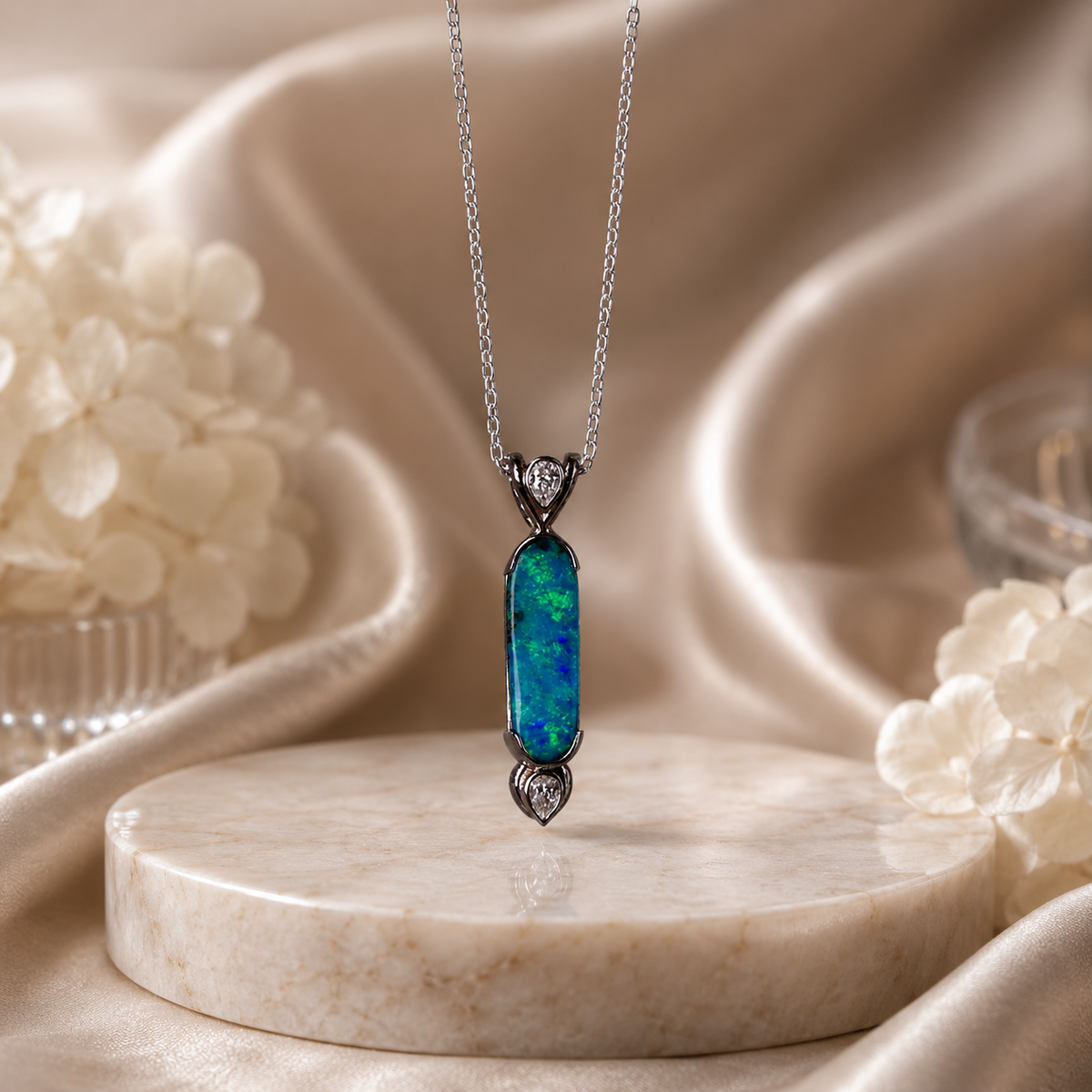 Stunning 18k White Gold Australian Boulder Opal Pendant