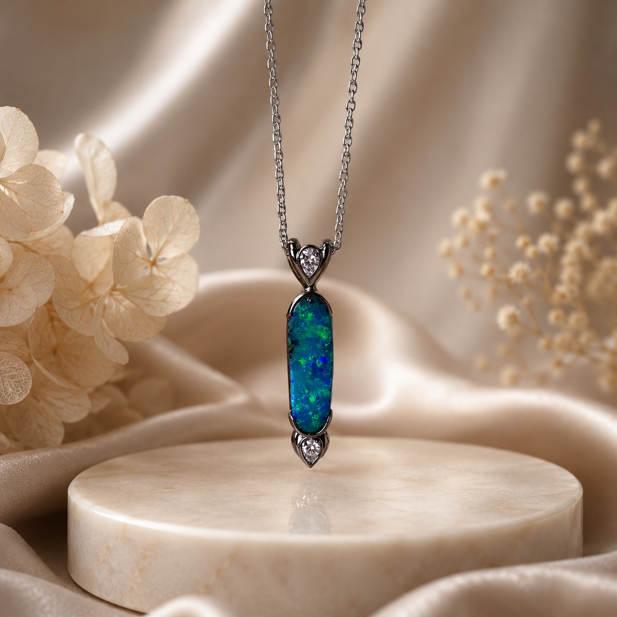 Stunning 18k White Gold Australian Boulder Opal Pendant