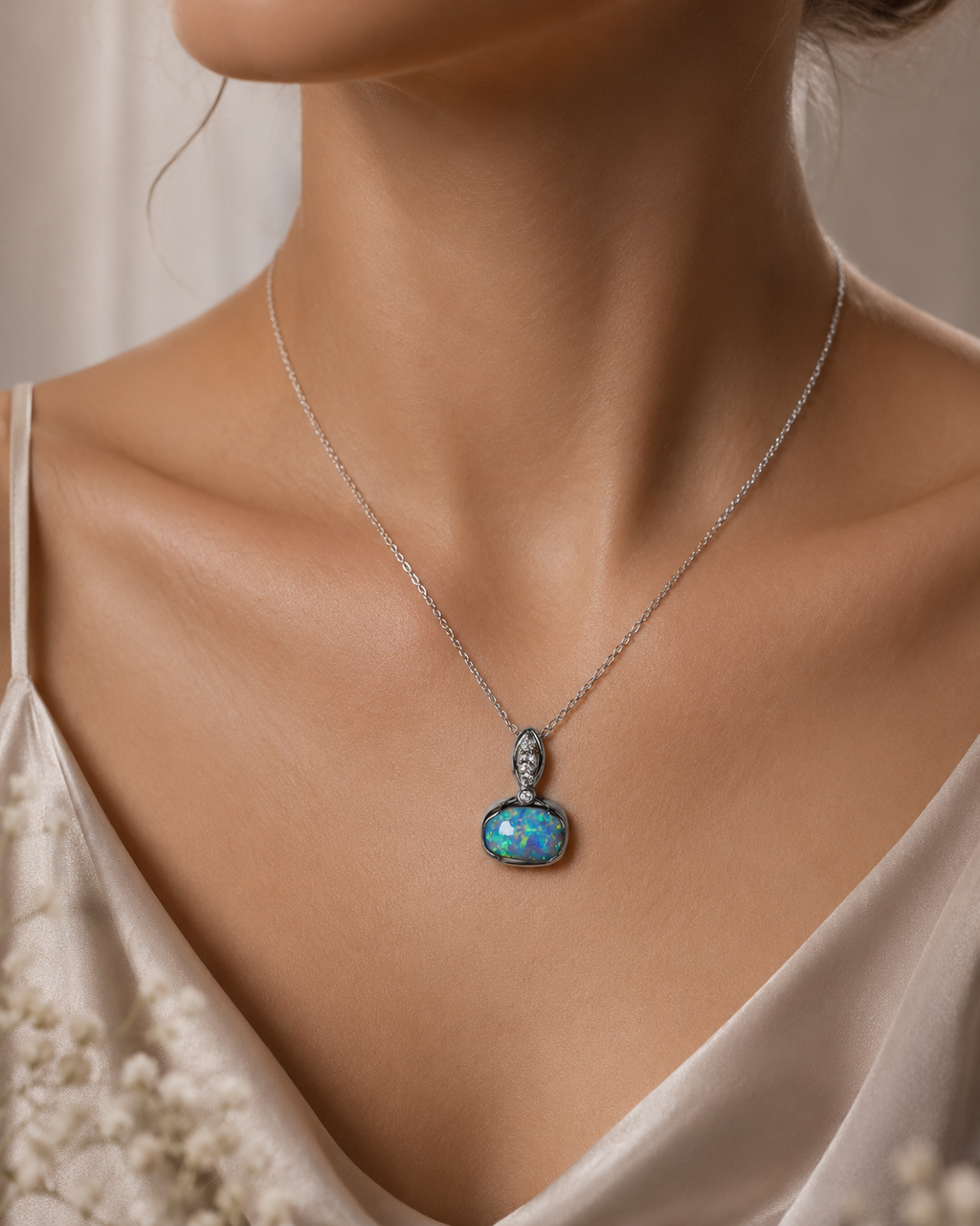 Stunning Rare Australian Boulder Opal 18k White Gold And Diamond Pendant