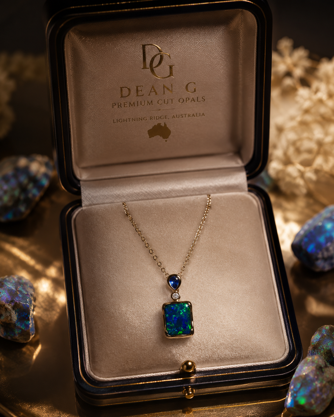 Stunning 18k White Gold Australian Black Opal Pendant