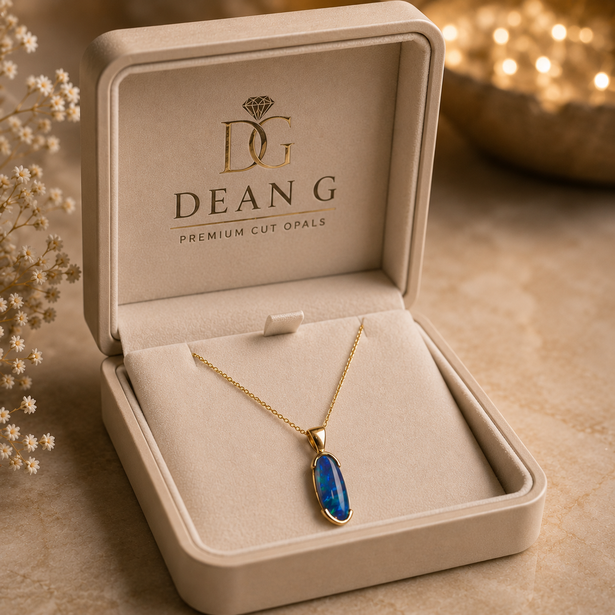 Elegant 9k Gold Lightning Ridge Semi Black Opal Pendant