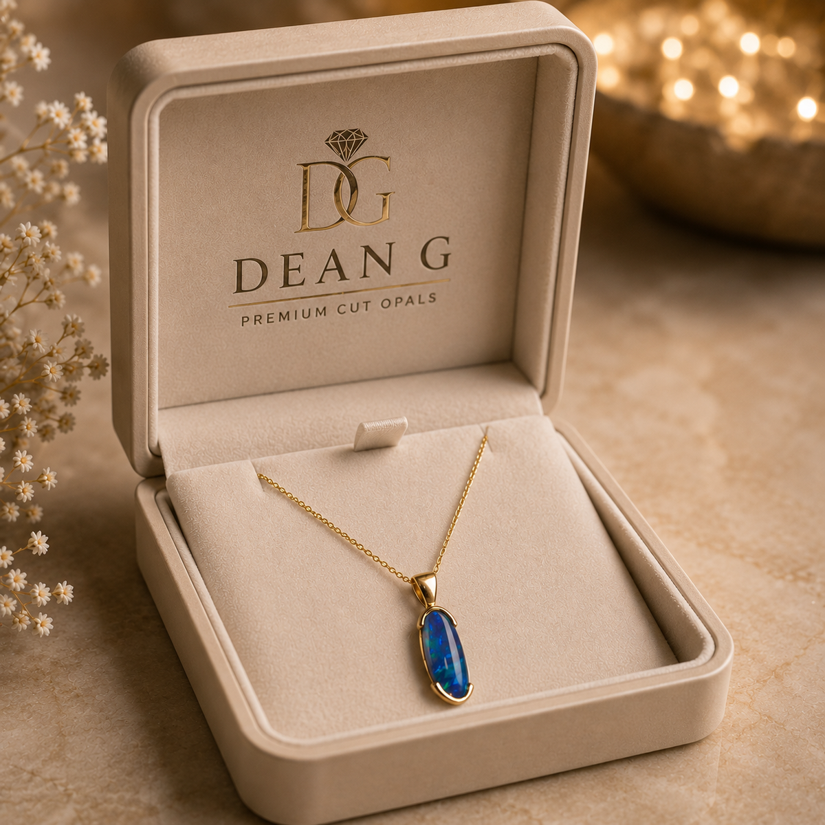 Elegant 9k Gold Lightning Ridge Semi Black Opal Pendant