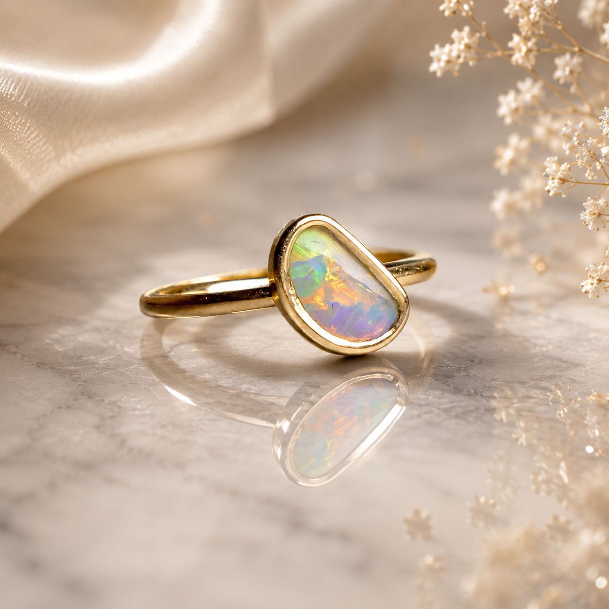 Elegant 9k Gold Australian Crystal Opal Ring