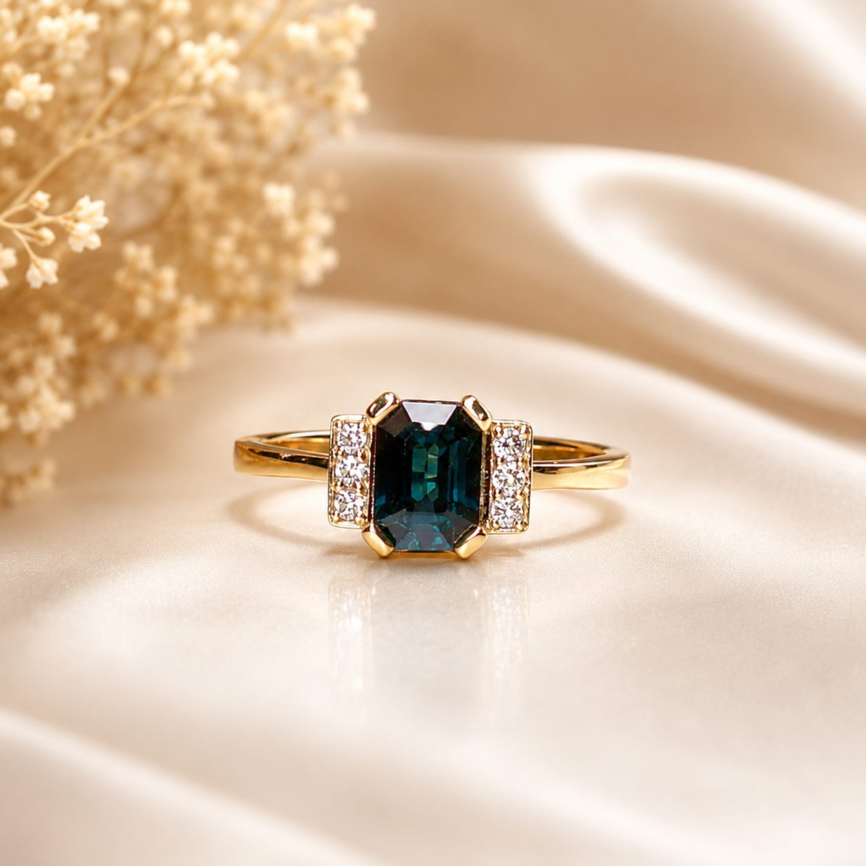 Elegant 10k Gold Australian Sapphire & Diamond Ring