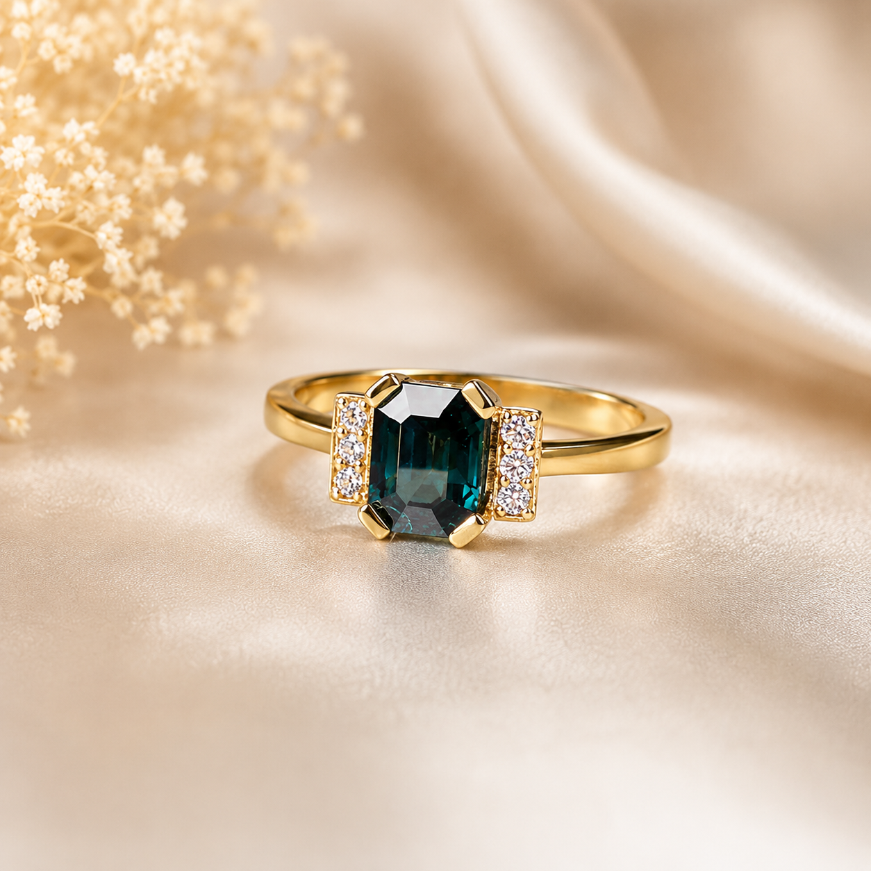 Elegant 10k Gold Australian Sapphire & Diamond Ring