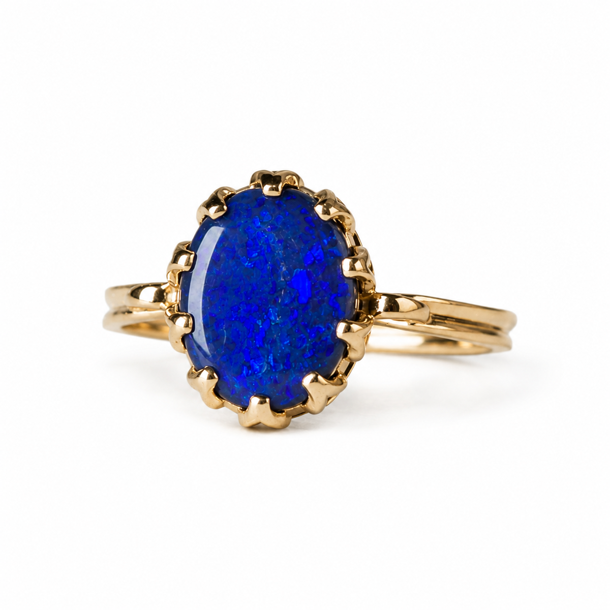 Beautiful 10k Gold Australian Blue-on-Black Opal Ring