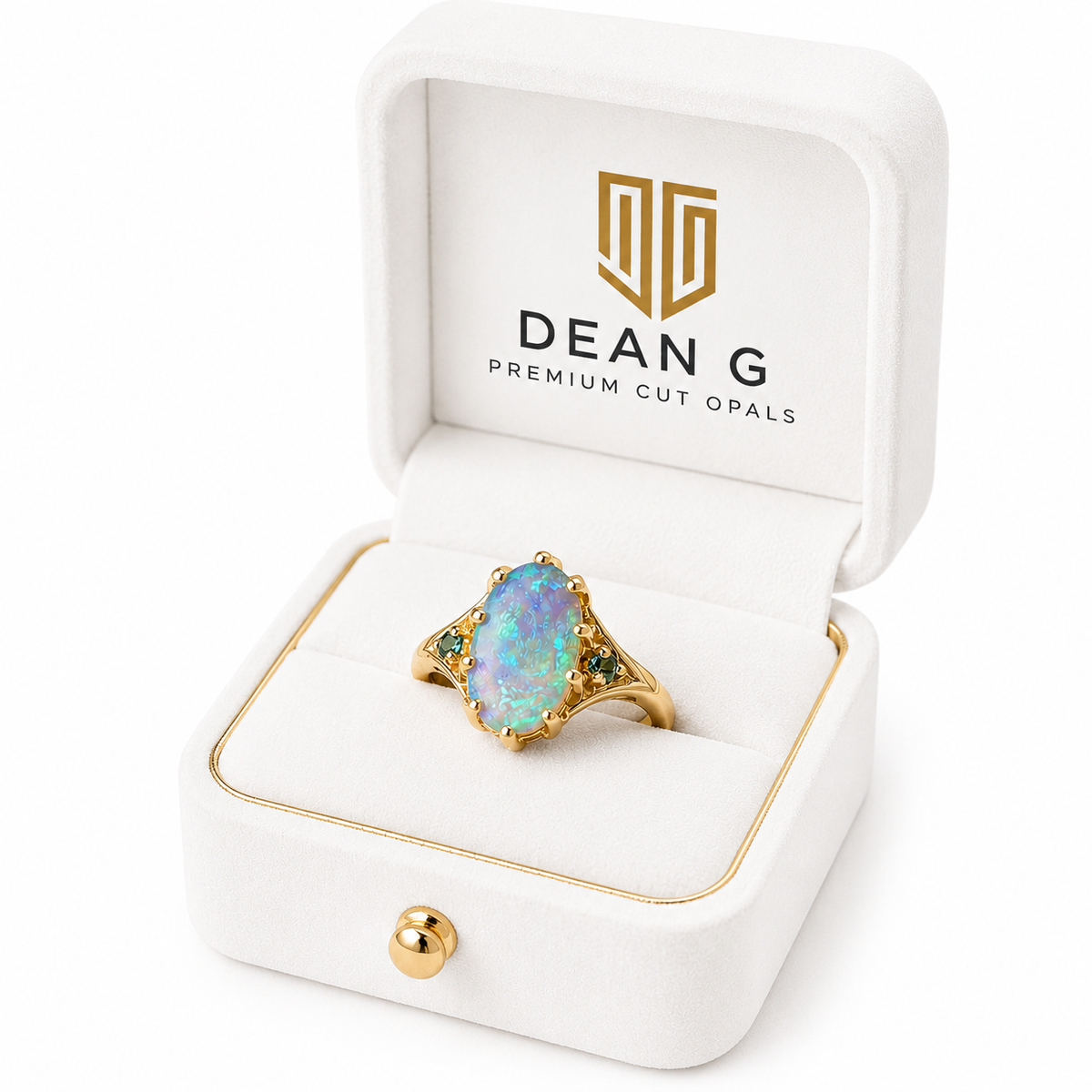 Stunning 10K Gold Australian Crystal Opal & Sapphire Ring