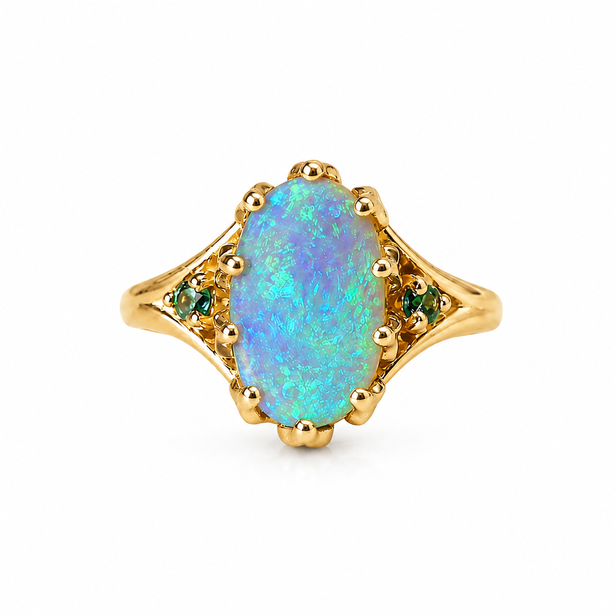 Stunning 10K Gold Australian Crystal Opal & Sapphire Ring